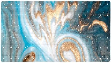 Bathtub Mat Non Slip 26.8x15.1In, Cyan Gold Marble Bath Mat by Anna+Cowper