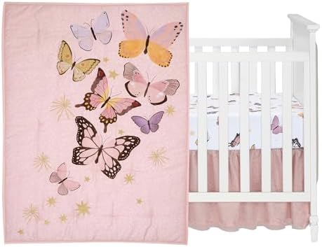 Lambs & Ivy Butterfly Dreams Pink/Gold 3-Piece Nursery Baby Crib Bedding Set - Image 2