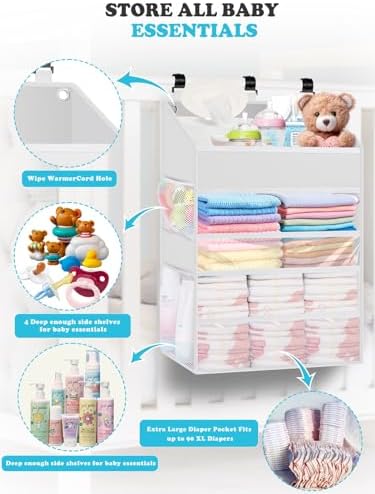 Hanging Diaper Caddy Organizer Crib Organizer–Spacious Baby Girl/Boy Nursery - Image 4