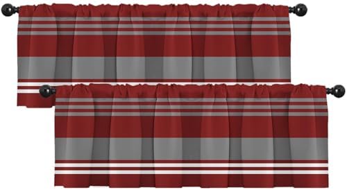 Emvency Valances for Windows, 2 Pack, 52x18 Inch, Striped Red by Emvency
