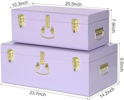Vixdonos Storage Trunk Chest Decorative Large Metal Box Set of 2 College Dorm - Image 2