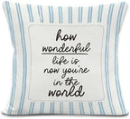 Blue Striped Nursery Throw Pillow Cover, Kids Room Decor, How Wonderful Life is by LRyeisahh