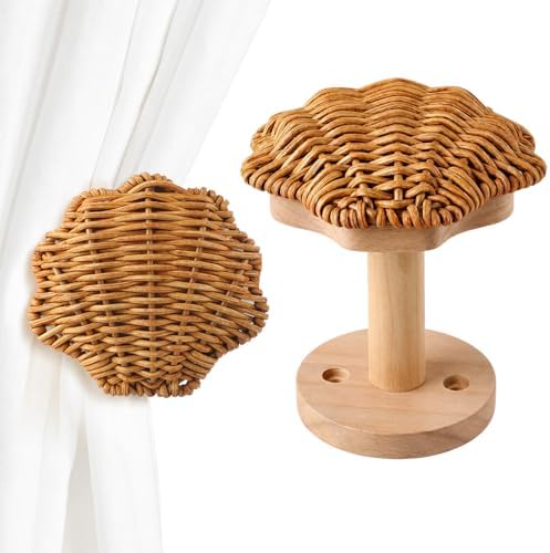Leinuosen 2 Pack Boho Curtain Holdbacks Rattan Tiebacks by Leinuosen
