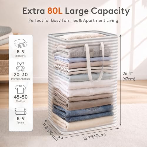 Lifewit 80L Large Laundry Baskets, 2 Pack, Reinforced Handles - Image 2