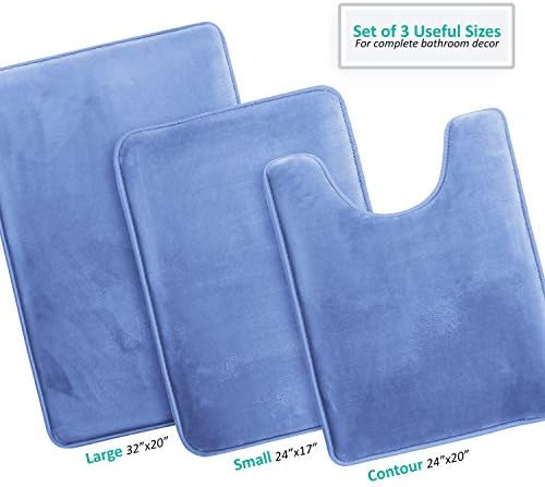 Clara Clark 3 Piece Bathroom Rugs Bath Mat Set, Velvet Memory Foam Bath Mats - Image 3