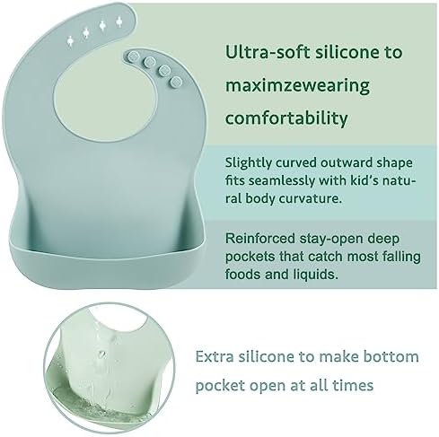 PandaEar Set of 3 Silicone Baby Bibs, Waterproof Soft Adjustable Bibs - Image 3