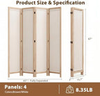 Wood Room Divider Panel with Linen Fabric, Boho Folding Privacy Screen 67" - Image 6