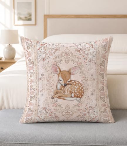 Sleeping Fawn Pillow Cover 18x18, Floral Woodland Nursery Decor - Image 4