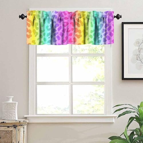 Rainbow Leopard Skin Valance, Colorful Neon Gradient Cheetah Dots Abstract - Image 2