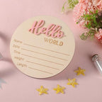 Baby Announcement Sign, Wooden Hello World Newborn Signs Birth Name Sign - Image 3