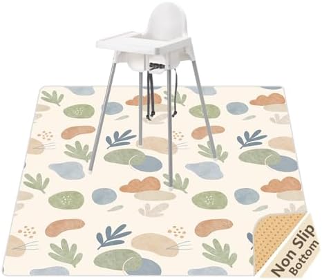 Splat Mat for Under High Chair, Waterproof Washable High Chair Floor Mat by WOMUMON