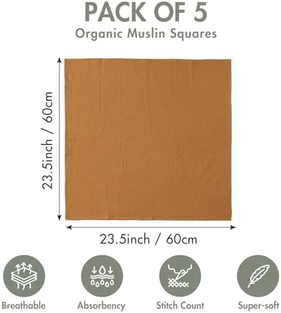 Muslin Receiving Blankets 5 Pack, Soft Swaddle Wraps - Image 4