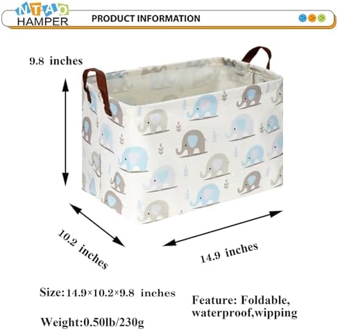 NTAOHAMPER Rectangular Blue Elephant Storage Basket, Collapsible Gift Basket - Image 6