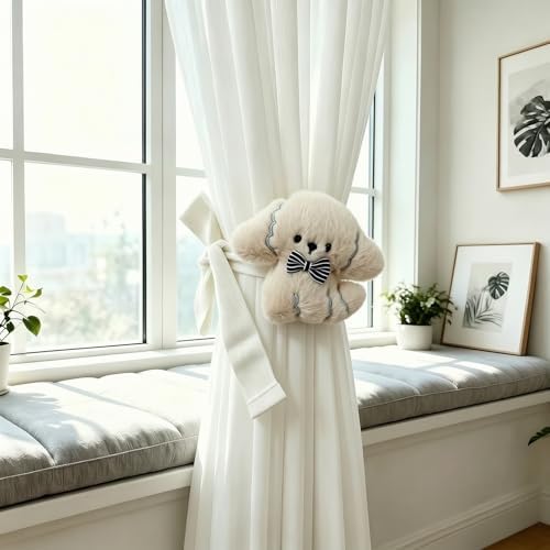 2 Pack Neutral Nursery Decor Cartoon Grey Dog Curtain Tiebacks, Cute & by YGNNIU