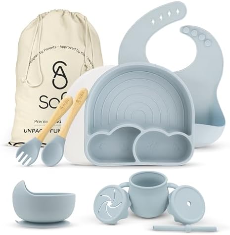 BPA-Free Non-Toxic Silicone Baby Feeding Set – Suction Plate, Bib & Cup – by SofiAl