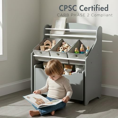 Humble Crew 3 in 1 Kids Bookshelf, Toy Organizer and Rolling Toy Box - Image 5