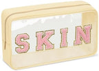 Iqimott Clear Patch Makeup Bag Skin Pouch, Preppy Personalized Chenille Letter by Iqimott