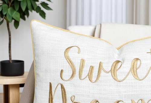 Rudransha Sweet Dreams Embroidered 12x18 Lumbar Pillow Cover, Ivory Gold - Image 2