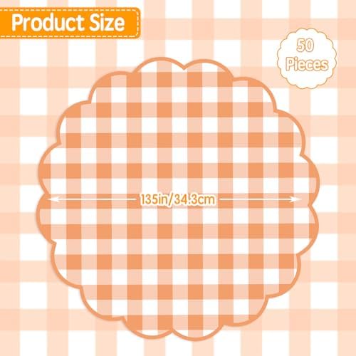 50 Pcs Fall Paper Placemats, 13.5 Inch Orange Gingham Paper Placemats Fall - Image 3