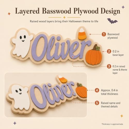 Custom Wooden Name Sign, Personalized Halloween Kids Room Door & Wall Decor - Image 6