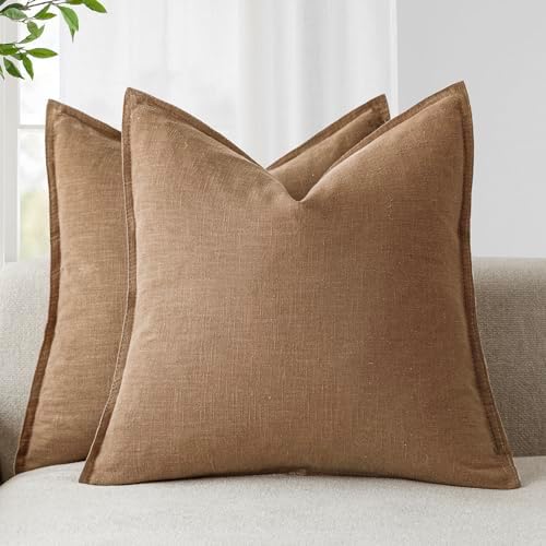 Foindtower Linen Solid Decorative Throw Pillow Covers 22x22 Light Brown by Foindtower