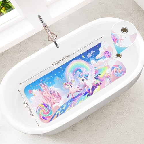 SHUCHING Unicorn Baby Bath Mat for Tub Non Slip for Girl-40x16 Inch - Image 2