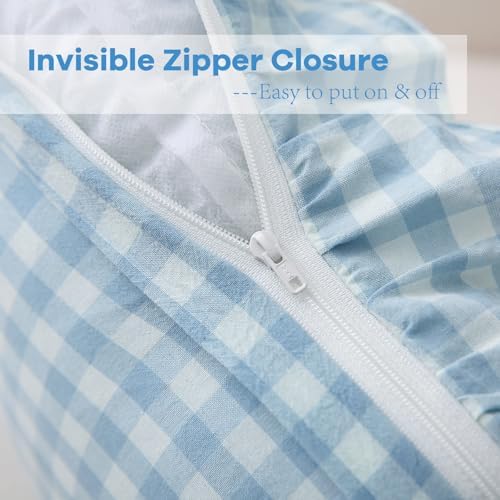 2 Pack Light Blue Gingham Ruffle Throw Pillow Covers 18''x18'' - Image 4