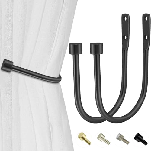 HIKMLK Minimalist Curtain Holdbacks 2pcs, 100% Cast Iron Solid Heavy Duty Metal by HIKMLK