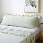 Pile Green White Gingham Ruffle Body Pillow Cover 20"x54" by KMASANIJI
