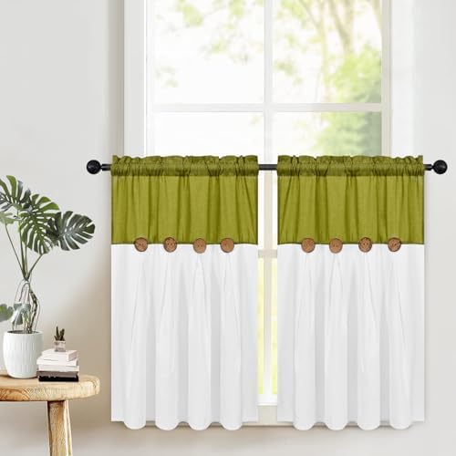 FRAMICS Farmhosue Kitchen Curtains 36 Inch Length, Rustic Cotton Linen Tier by FRAMICS