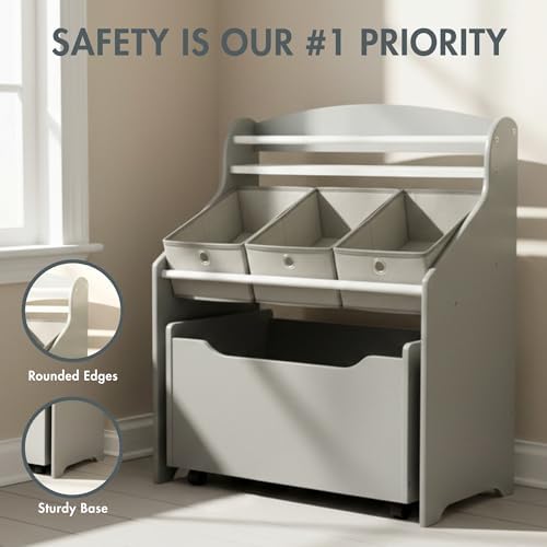 Humble Crew 3 in 1 Kids Bookshelf, Toy Organizer and Rolling Toy Box - Image 6