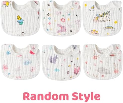 Zainpe 6Pcs Snap Muslin Cotton Baby Bibs Star Cat Rabbit Pattern Adjustable - Image 6