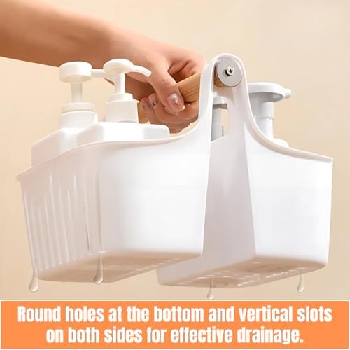 Portable Shower Caddy with Bamboo Handle-Divided Organizer Basket - Image 4