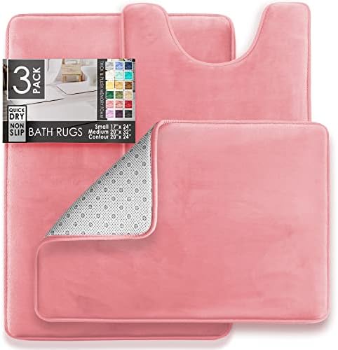 Clara Clark 3 Piece Bathroom Rugs Bath Mat Set, Velvet Memory Foam Bath Mats - Image 2