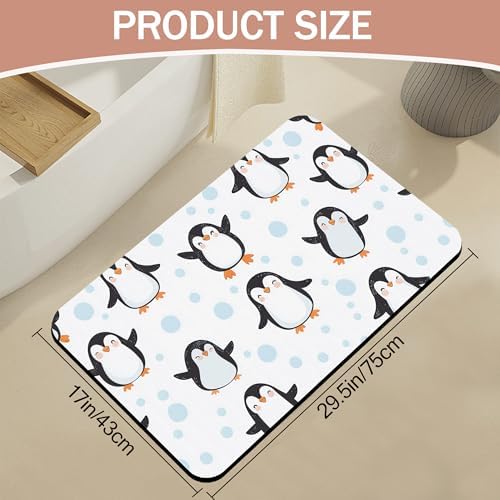 Diatomaceous Earth Bath Mat, Cute Cartoon Bath Rugs, Baby Penguins Non-Slip - Image 2