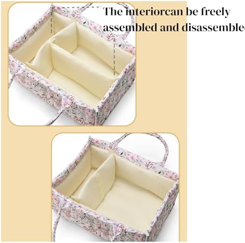 Diaper Caddy Organizer, Cute Floral Nursery Storage Basket, Soft Portable - Image 5