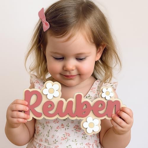 Daisy Personalized Name Sign for Nursery, Wooden Floral Kids Door Sign - Image 7