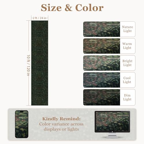 Woodland Dark Green 2x10 Long Hallway Runner Rug, Washable Non Slip Ultra Thin - Image 2