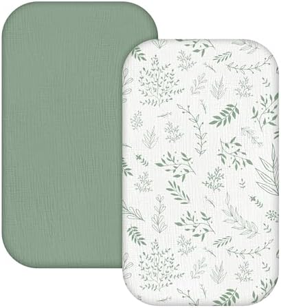 Muslin Bassinet Sheets 2 Pack, Soft Fitted Bedside Sleeper Sheet 33x20 Inch by LYRICHOMBABY