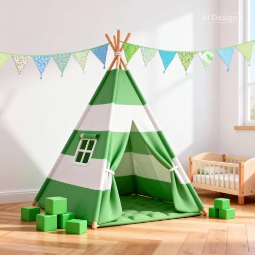 G2PLUS 10.8Ft Cotton Triangle Bunting Banner – 12pcs Blue and Green Floral - Image 6
