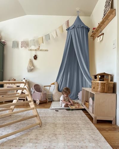 ZEAK Kids Bed Canopy with Ruffles Cotton Hanging Tent Frills Curtain Net - Image 2