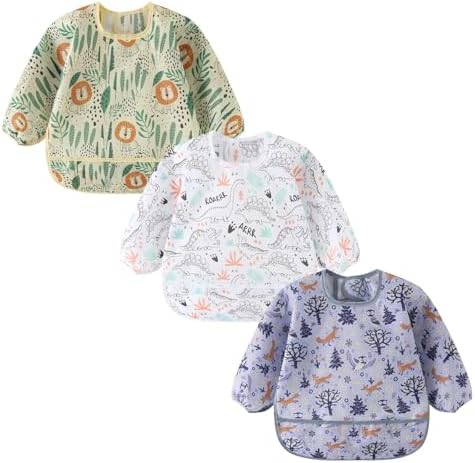 3 Pack Long Sleeve Bib, Baby Smock by ElecMotive