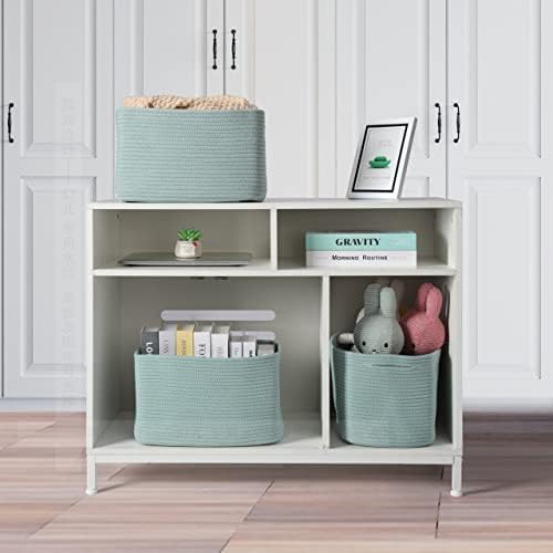 XUANGUO Woven Cotton Rope Storage Baskets 15x10x9.3" 3 Pack Green - Image 5