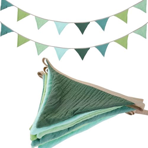 19.6ft Triangle Banners, Pennant Banner Bunting Flags Garland Olive Green Fabric by Uorbmaio