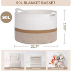 INDRESSME XXXLarge Woven Rope Blanket Basket Living Room White Camel - Image 3