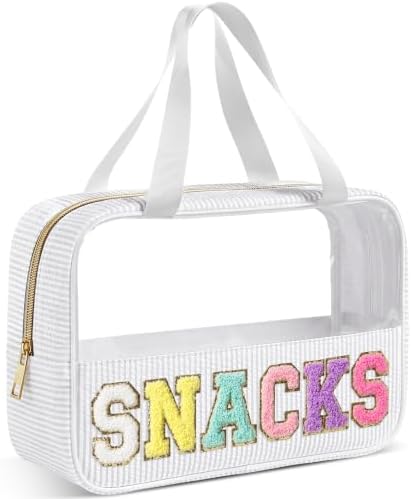Sanwuta Seersucker Snacks Bag Chenille Letter Clear Makeup Bag by Sanwuta