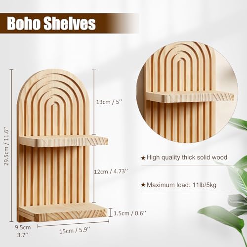 Artilady Boho Shelf Wall Decor, Wood Hanging Shelves - Image 2