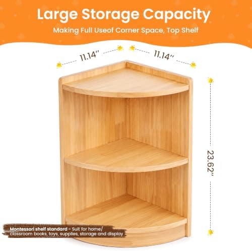Sosola Rubber Wood Corner Cabinet, Kids Toy Storage Shelf, Bookshelf Storage - Image 2