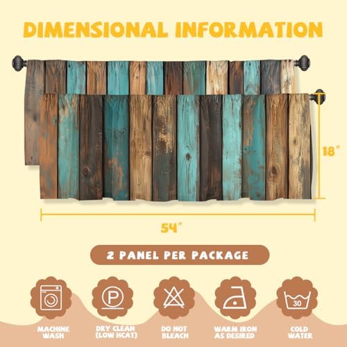Rustic Valance Curtain for Windows 2 Pack Teal Country Wood Board Turquoise - Image 3