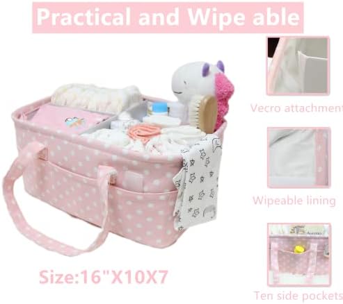 Pink Diaper Caddy Organizer for Baby Girl-Large Portable Diaper Caddy Basket - Image 4